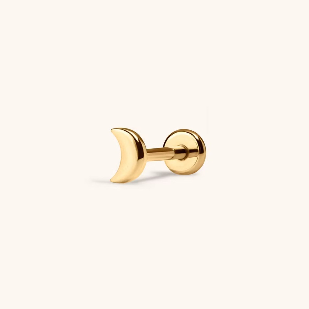 Moon Push Pin Flat Back Earring, Titanium with Gold PVD